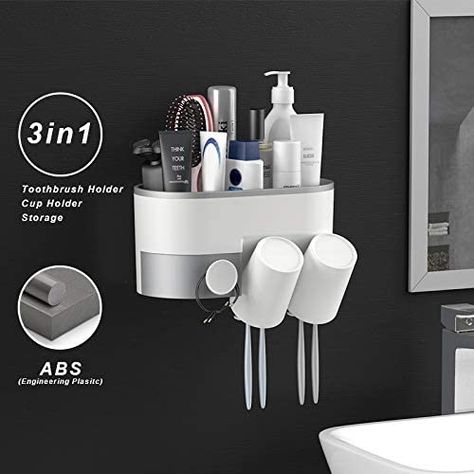 Amazon.com: BUILDEC Toothbrush Holder Wall Mount Adhesive Bathroom Storage Organizer Wall Mount No Drilling Electric Toothbrushes Slots Multifunctional Organizer and Drawer with Phone Holder (2 Cups): Home & Kitchen Toiletries Storage, Wall Mounted Toothbrush Holder, Toothbrush Organization, Toothbrush Holder Wall, Cup Storage, Toothpaste Squeezer, Bathroom Accessories Set, Toothbrush Holders, Toothpaste Holder