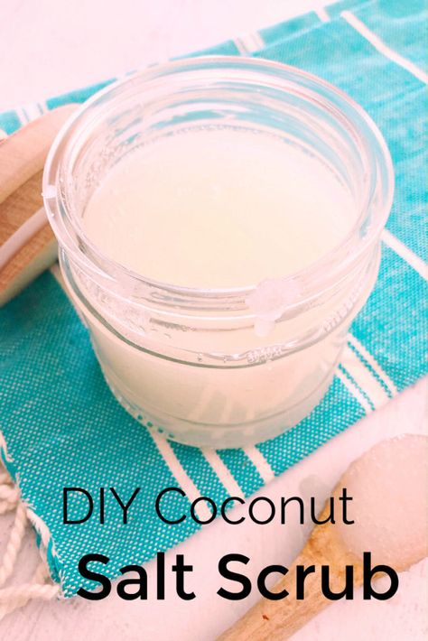 Coconut Salt Scrub Craft #crafts #DIYBeauty Coconut Oil Salt Scrub, Homemade Exfoliating Scrub, Hand Scrub Homemade, Salt Scrub Diy, Coconut Oil Scrub, Salt Scrub Recipe, Coconut Oil Body Scrub, Coconut Scrub, Diy Coconut