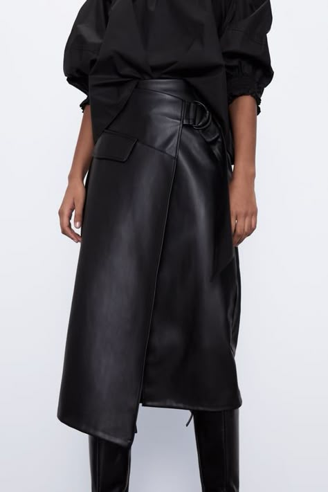 Women's Skirts | ZARA Spain Modest Summer Skirts, Bob Outfit, Vintage Skirt Outfit, Zara Leather Skirt, Modest Skirts, Leather Midi Skirt, Patterns Fashion, Black Leather Skirts, Leather Skirts