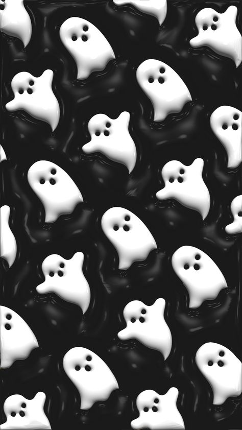 8k Halloween wallpaper. This high-resolution wallpaper for your phone ( iPhone ) has a trendy 3D effect made in Adobe Ilustator and Adobe Photoshop. 3D Halloween pattern has white ghosts on a black background. Wallpaper Backgrounds Room Decor, Cute Spooky Halloween Wallpaper, Backgrounds Iphone 3d, 4k Wallpaper Iphone Halloween, 3d Black And White Wallpaper, Halloween Ghost Background, Scary Halloween Wallpaper Backgrounds, Gost Background, Grey Halloween Aesthetic