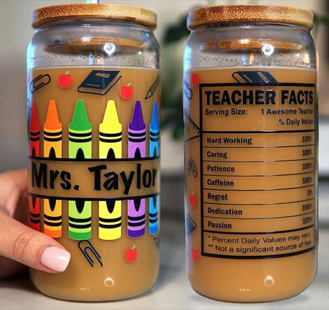 Personalized Teacher Tumbler Iced Coffee Glass Cup - Perfect End of School Year Student Appreciation Thank You Gift with Bamboo Lid and Straw for Teachers, Bulk Discounts Available - Libbey Teacher Glass Can Cup, Teacher Glass Tumbler, Teacher Beer Glass Cup, Teacher Glass Cup Ideas, Teacher Tumbler Cups, Teacher Cups, Tumbler Aesthetic, Aesthetic Glass, Appreciation Gifts Diy