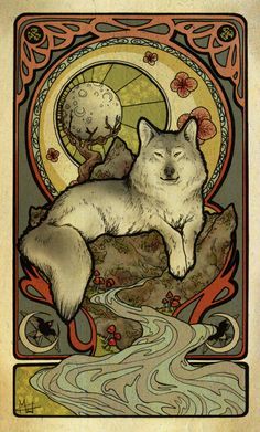 Deco wolf Art Nouveau Animals, Wolf's Rain, Art Nouveau Tattoo, Nouveau Tattoo, Nouveau Illustration, Tattoo Zeichnungen, Art Nouveau Illustration, Art Nouveau Poster, Gray Wolf