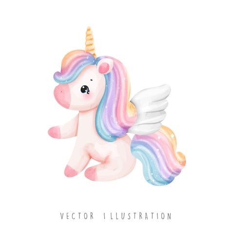 Vector watercolor unicorn rainbow vector... | Premium Vector #Freepik #vector #unicorn #unicorn-cartoon #baby-unicorn #rainbow-unicorn Bd Design, Tags Ideas, Unicorn Images, Flying Unicorn, Unicorn Drawing, Unicorn Graphic, Unicorns Clipart, Art Clip, Unicorn Illustration