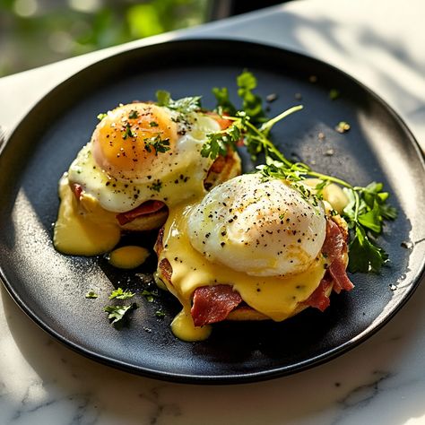 Eggs Benedict Bacon, Egg Benedict Photography, Bacon Eggs Benedict, Benedict Eggs Recipe, Eggs Benedict Aesthetic, Cooking Breakfast Aesthetic, English Breakfast Ideas, Egg Benedict Recipe, English Breakfast Recipe