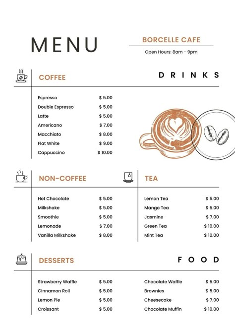 White and White Minimalist Coffee Cafe Menu - Templates by Canva Menu Cafe Aesthetic, Cafe Menu Aesthetic, Cafe Menu Template, Cafe Menu Boards, Minimalist Cafe, Menu Design Layout, Coffee Menu Design, Chalkboard Texture, Menu Cafe