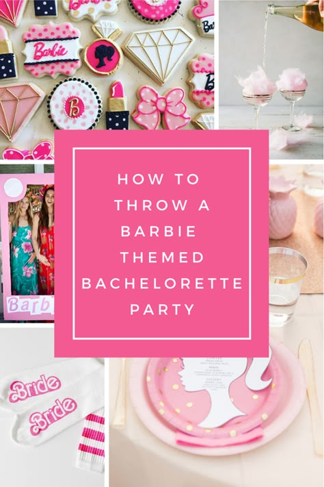 Barbie Theme Bridal Party, Barbie Themed Bachelorette Party Ideas, Barbie Bachelorette Party Themes, Bridal Barbie Bachelorette, Bachelorette Party Ideas Barbie, Bachelorette Party Themes Barbie, Barbie Themed Cocktails, Barbie Themed Wedding, Barbie Hen Do