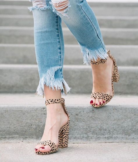 Qupid Lake Heeled Sandal - Women's Shoes in Tan Black | Buckle Animal Print Sandals, Open Toed Shoes, Chunky Block Heels, Heeled Sandal, If The Shoe Fits, Shoes Brand, Ladies Shoes, Shoe Fits, Shoe Obsession