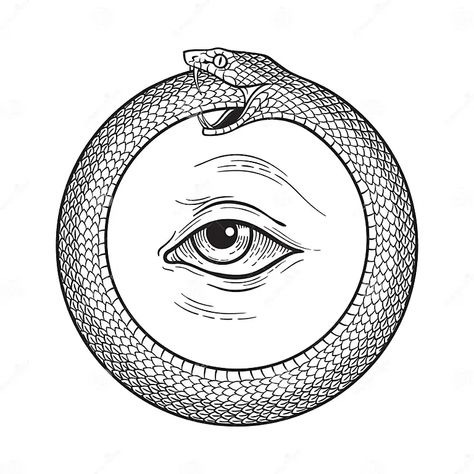 Ouroboros or Uroboros Serpent Snake Consuming Its Own Tail and Eye of Provedence. Tattoo, Poster or Print Design Vector Stock Vector - Illustration of pagan, gypsy: 261183402 Snake Tattoo Ouroboros, Oroborus Tattoo Design Snake, Snake Circle Tattoo, Oroborous Snake Tattoo, Ouroboros Drawing, Snake Eyes Tattoo, Ouroboros Tattoo Design, Ouroboros Snake Tattoo Design, Ouroboros Illustration