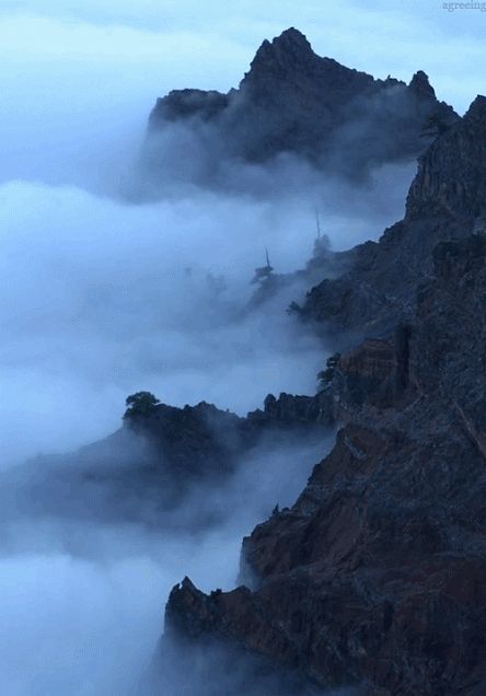 Fog Blowing from Mountain Gif - Click on image to see animation Nature Gifs, Glass Apple, Nature Gif, The Fog, Images Gif, 그림 그리기, Amazing Nature, Animated Gifs, Nature Beauty