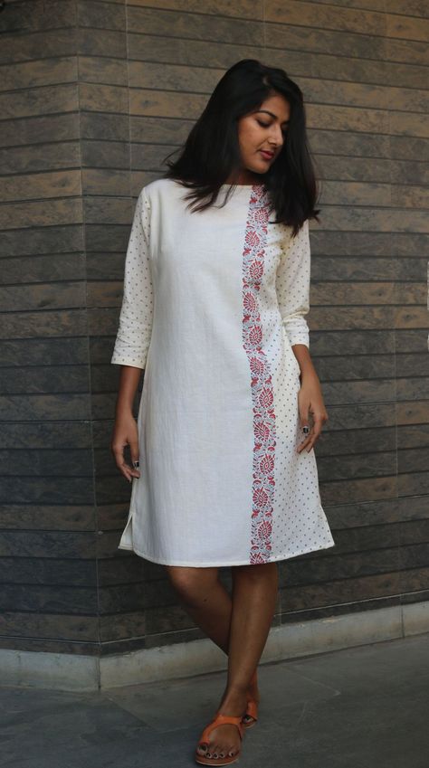 351b33587c5fdd93bd42ef7ac9995a28desc39263163ri White Tunic Dress, Block Print Dress, Linen Tunic Dress, Linen Shift Dress, Tunic Designs, Western Dress, Cotton Kurti Designs, Kurta Designs Women, Shift Dresses