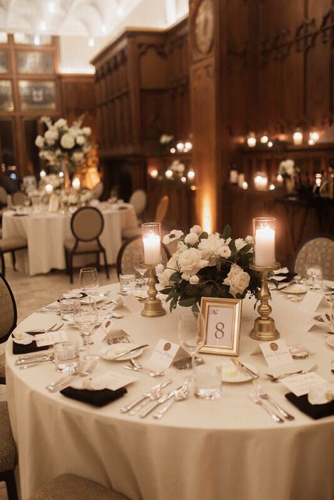 Elegant White Wedding Table Decor, Tables For Reception, Timeless And Romantic Wedding, Formal Traditional Wedding Theme, Elegant Wedding Styling, Timeless Romance Wedding Theme, Old Hollywood Centerpieces Wedding, Swanky Wedding Decor, Wedding Centerpieces Gold And White