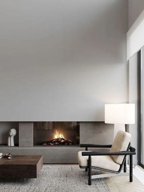 45 Minimalist Fireplaces For Contemporary Homes - DigsDigs Neutral Minimalist Living Room, White Scandinavian Living Room, Minimalist Fireplace, Minimalist Living Room Design, Contemporary Fireplace, Neutral Minimalist, Neutral Living Room, Home Fireplace, Modern Fireplace