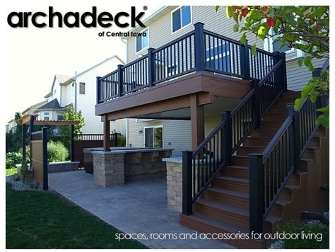 patios and decks | - Patios, Porches, Sunrooms, Pergolas, Decks in Des Moines | Patios ... Deck With Stairs, Patio Under Decks, Second Story Deck, Deck Remodel, Patio Deck Designs, Deck Designs Backyard, Deck Stairs, House Deck, Deck With Pergola