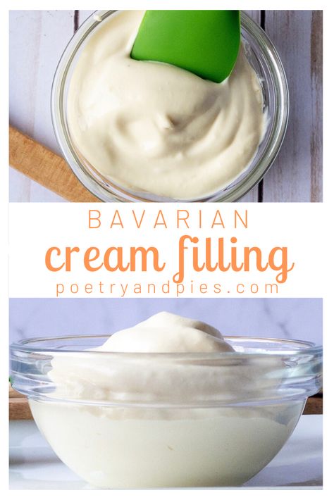 Bavarian Cream Filling Cake, Bavarian Creme Filling, Chocolate Cake With Bavarian Cream Filling, Italian Cream Filling, Vanilla Cake With Bavarian Cream Filling, White Chocolate Bavarian Cream, Bavarian Cream Cupcakes, Bavarian Cream Filling Recipe, Vanilla Bavarian Cream