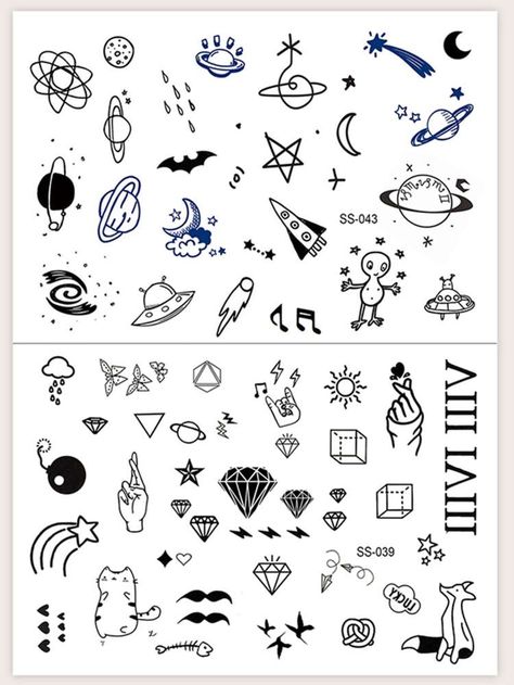 Free Returns ✓ Free Shipping On Orders $49+ ✓. Mix Pattern Tattoo Sticker 2sheets- Temporary Tattoos at SHEIN. Small Size Tattoo, Stick Tattoo, Stick Poke Tattoo, Tato Henna, Sharpie Tattoos, Stick N Poke Tattoo, Doodle Tattoo, Cute Tiny Tattoos, Cool Small Tattoos