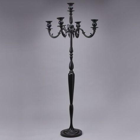 5 Arm Pillar Metal Candelabra Floor Candelabra, Black Candelabra, Led Taper Candles, Metal Candelabra, Halloween Themed Wedding, Big Candles, Tall Candle Holders, Pillar Design, Iron Wall Sconces