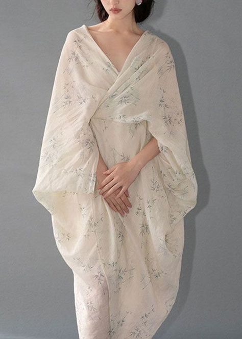 Long Dresses Long Sleeve, Long Linen Dress, Hanfu Dress, Fine Print, Comfortable Room, Fine Linen, Moda Vintage, Dresses Long Sleeve, Loose Dress