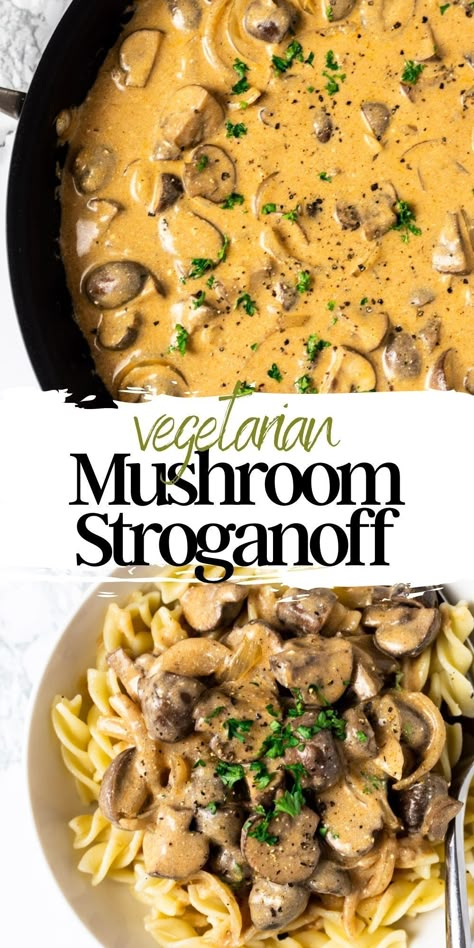 Vegetarian Meals With Mushrooms, Mushroom Stroganoff Recipe Vegetarian, Stroganoff Recipe Vegetarian, Vegetarian Mushroom Pasta, Mushroom Based Recipes, Vegan Stroganoff Mushroom, Vegetarian Stroganoff Recipe, Vegetarian Recipes Mushroom, Mushroom Dinner Recipes Vegetarian