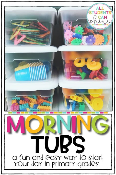 1st grade morning tubs can be a fun and easy way to start the day in your primary classroom. Students can tinker with magnetic tiles, building blocks and other tools as part of their morning work. Pre K 2 Classroom Set Up, Morning Bags Kindergarten, Kindergarten Toys Ideas, Morning Bin Activities, Busy Bin Ideas Kindergarten, Morning Manipulatives Preschool, Morning Boxes Kindergarten, Morning Busy Bins, Classroom Morning Tubs