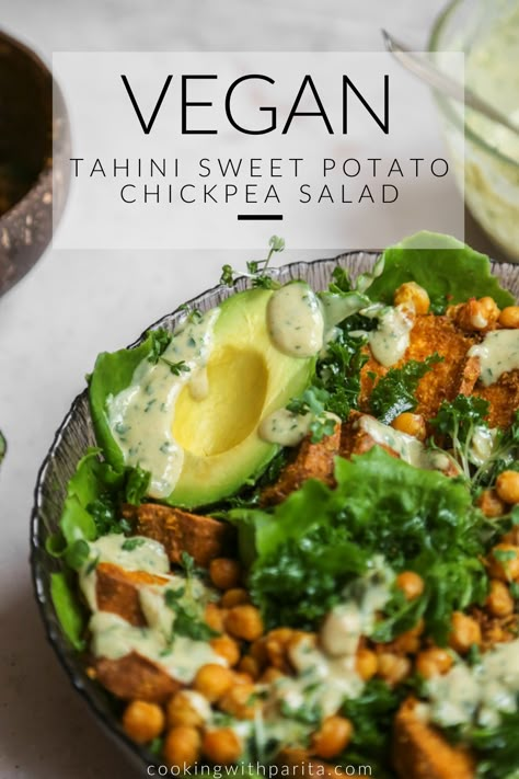 Sweet Potato Chickpea Salad, Sweet Potato And Chickpeas, Vegan Kale Salad, Chickpea Salad Recipe, Potato Chickpea, Massaged Kale Salad, Best Sweet Potato, Healthy Vegan Food, Massaged Kale