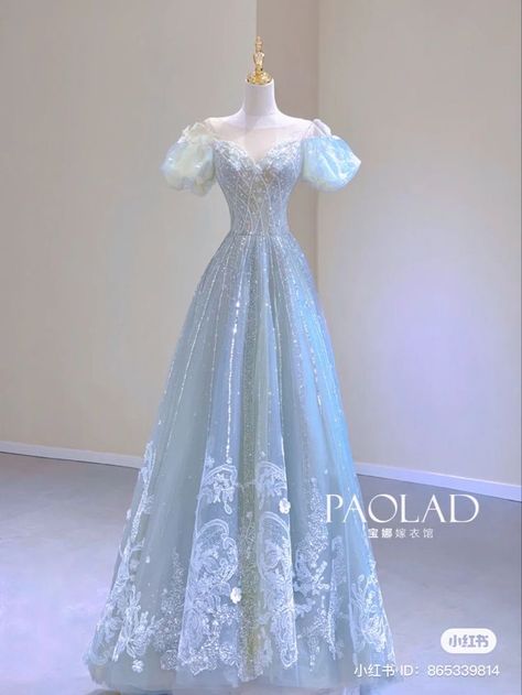 Bridgerton Gown Ideas, Light Blue A Line Dress, Ice Blue Dress Long Sleeve, Camille Astethic, Light Blue Dresses Prom, Bridgerton Inspired Dresses Formal, Royalcore Prom Dress, Ice Queen Dress Gowns, Bridgerton Prom Dresses Inspired