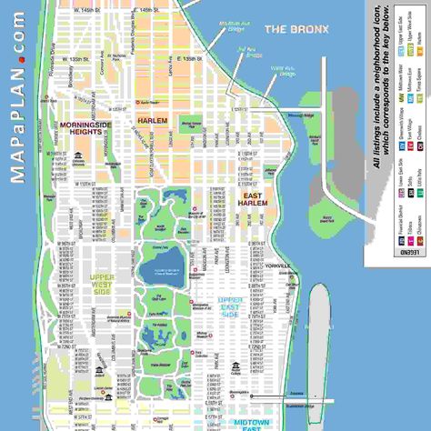 New York top tourist attractions map - Manhattan streets and avenues must-see places New York City Tourist Map, Manhattan Map, Nyc Map, New York City Map, New York Top, Tourist Map, Map Of New York, Travel Maps, New York Travel