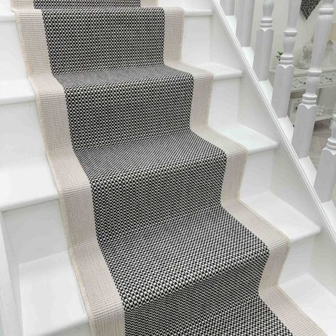 Vichy Black Stair Runner | Runrug Black Stair Runner, Stair Carpet Runner, Black Stairs, Staircase Runner, Stair Rods, Weave Shop, Flat Weave Carpet, Stair Carpet, Stair Remodel