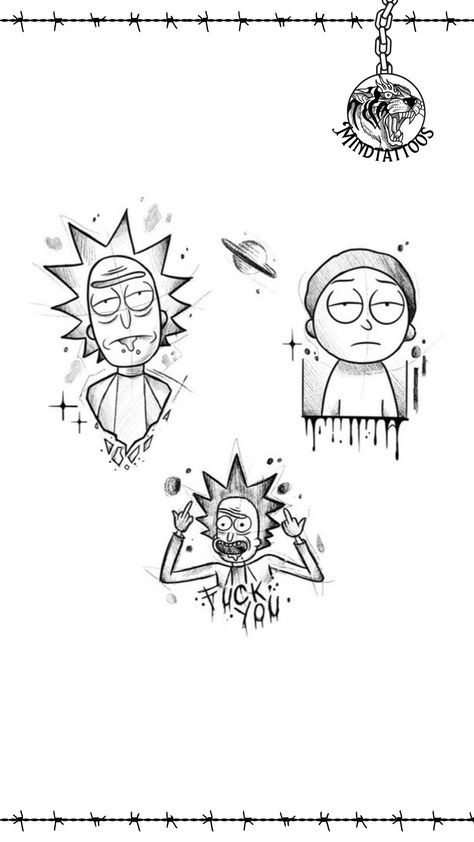 Tick And Morty Tattoo, Tattoo Ideas Rick And Morty, Simple Rick And Morty Tattoo, Rick And Morty Flash Tattoo, Rick Tattoo Design, Rick And Morty Tattoo Design, Morty Tattoo Design, Rick Morty Tattoo, Rick And Morty Tattoo Ideas