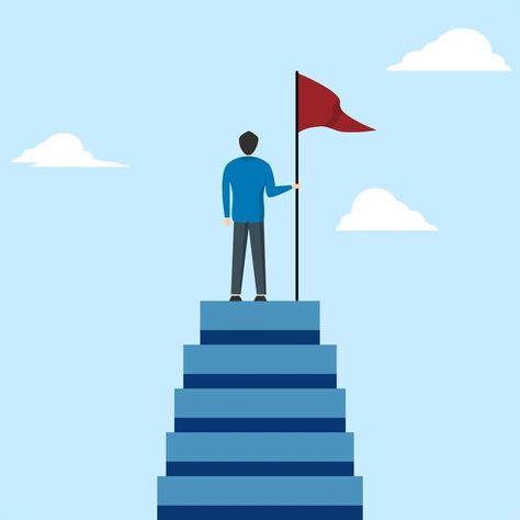 the concept of reaching the pinnacle of career or success, an entrepreneur has reached the top of the ladder of success or goals. Businessman standing on stairs with flag. leaders achieve goals. Success Stairs Wallpaper, Goals Clipart, Leader Drawing, Top Achiever, Goal Illustration, Successful Drawing, Success Illustration, Success Drawing, 2024 Background