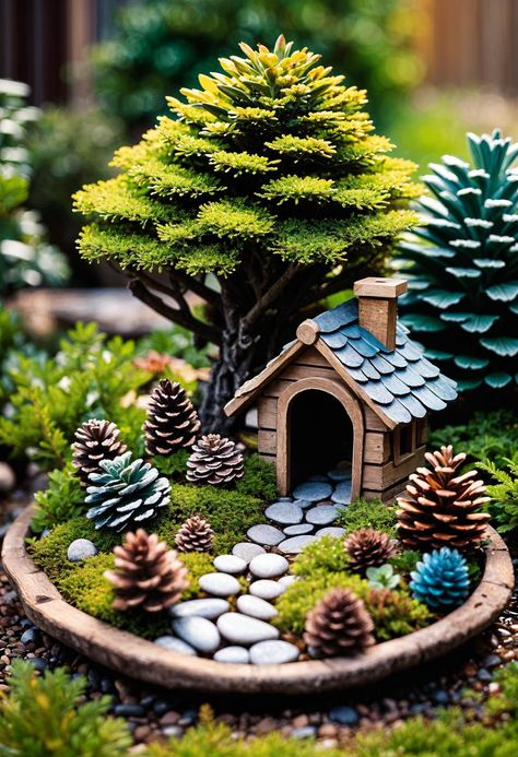 Outdoor Fairy Garden Ideas Landscaping, Clay Competition, Miniature Gardens Design Ideas, Plant Pot Painting Ideas, Mini Plants Diy, Miniature Garden Ideas, Plant Pot Painting, Mini Garden Ideas, Miniature Fairy Garden Diy