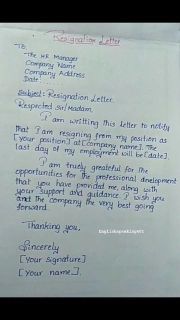 𝗘𝗻𝗴𝗹𝗶𝘀𝗵 𝘀𝗽𝗲𝗮𝗸𝗶𝗻𝗴 ®️🏅🎯📚 on Instagram: "|| Resignation Letter/How to write formal Resignation Letter || Follow this page @englishspeaking401 Follow my new page @english_gk401" How To Write Resignation Letter, Formal Letter Writing, Letter Writing Examples, Basic English Grammar Book, Formal Letter, Writing Examples, Application Writing, A Formal Letter, English Grammar Book