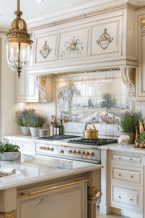 Country French Interiors, French Chateau Aesthetic, Kitchen Cabinet Hacks, French Chateau Kitchen, French Kitchen Ideas, Cabinet Hacks, Tuscan Kitchen Design, French Style Kitchen, Vintage French Kitchen