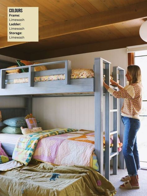 Beach House Kids Bedroom, Kids Room Shared, Cas Room, Kids Bunk Room, King Single Bunk Beds, Custom Bunk Bed, Shared Kids Bedroom, Dutch Aesthetic, Bunk Bed For Kids