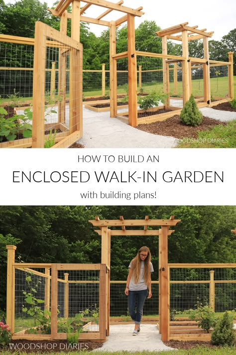 How to Build an Enclosed Walk-In Garden | BUILDING PLANS Garden Enclosure Ideas, Garden Enclosure, Fenced Vegetable Garden, Diy Garden Fence, Enclosure Ideas, Diy Raised Garden, Garden Arbor, Veg Garden, Home Vegetable Garden