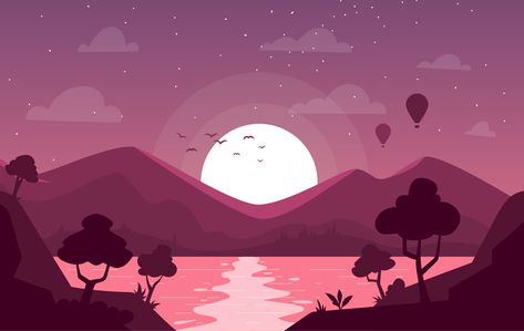 Vector Landscape Illustration - Download Free Vectors, Clipart Graphics & Vector Art Sunset Vector Illustration, Monochromatic Landscape, 2d Landscape, Monochromatic Illustration, Digital Art Programs, Vector Landscape, Landscape Design Drawings, Desktop Wallpaper Art, Wallpaper Dekstop