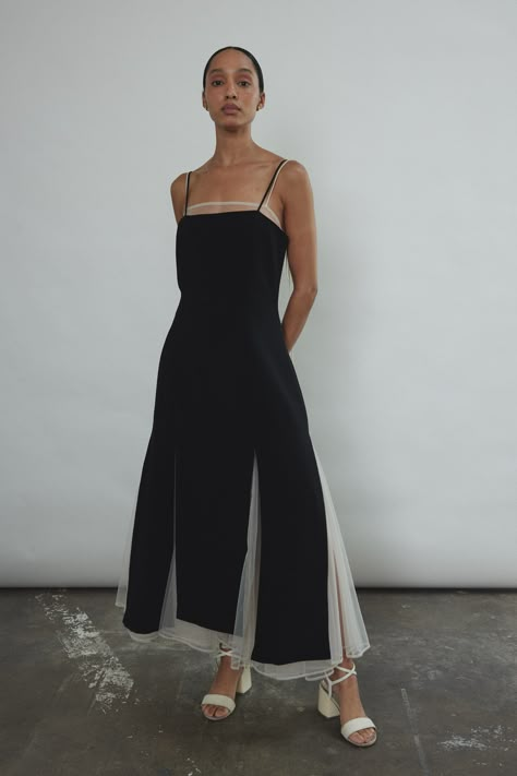 Sheer Black Tie Dress, Rectangle Silhouette Fashion, Cocktail Style Outfits, Sheer Dress Over Pants, Sleek Futuristic Fashion, Paloma Wool Dress, Sarah Crowner, Modernist Fashion, Two In One Dress