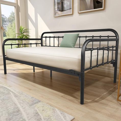 Amazon.com: Metal Daybed Frame Heavy Duty Metal Slats Sofa Bed Platform Mattress Foundation Twin Day Bed Black Sanded Color : Home & Kitchen Twin Day Bed, Daybed Frame, Twin Daybed With Trundle, Twin Day, Metal Daybed, Bed Platform, Foldable Bed, Daybed With Trundle, Twin Bed Frame