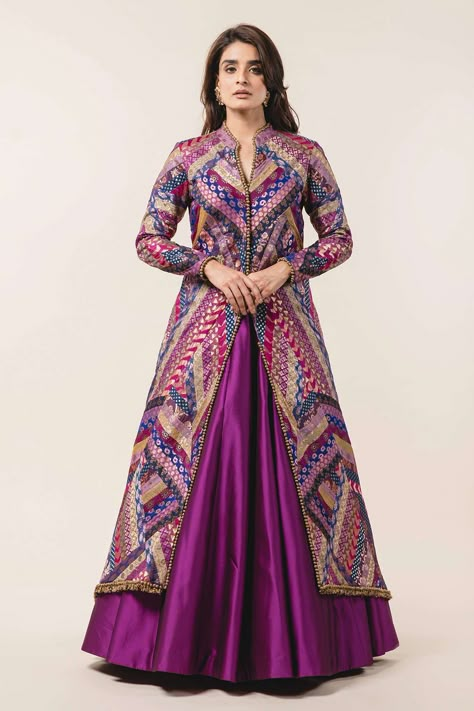 Indian Gown With Jacket, Jacket Suits For Women Indian, Long Jacket Style Suits For Women Indian, Saree Used As Dress, Skirt With Jacket Outfit Indian, Anarkali Jacket Style, Brocade Jacket Outfit, Gown And Jacket Outfit, Jacket Suit Designs For Women