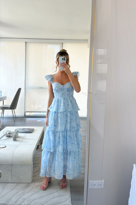 Wedding Guest Dress Floral, Blue Wedding Guest Dresses, Formal Wedding Attire, Floral Bridesmaid Dresses, Baby Blue Dresses, Blue Bridesmaid Dress, Summer Garden Party, Dress Wedding Guest, Garden Party Dress