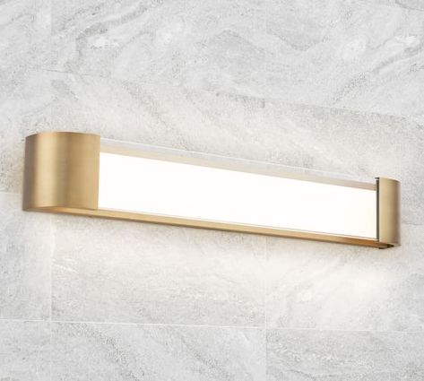 Bathroom Light Fixtures & Vanity Lights | Pottery Barn Brass Bathroom Hardware, Vanity Wall Light, Shower Fixtures, Brass Bathroom, Bathroom Sconces, Bathroom Light, Bathroom Light Fixtures, Bath Light, Wac Lighting