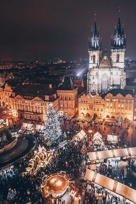 Old Town Square Christmas markets in Prague Old Town Square Prague Christmas Markets, Prague Czech Republic Christmas, Prague During Christmas, Christmas Market Europe, Prague At Christmas, Prague Christmas Aesthetic, Christmas In Europe Aesthetic, Christmas Town Aesthetic, Christmas Market Aesthetic