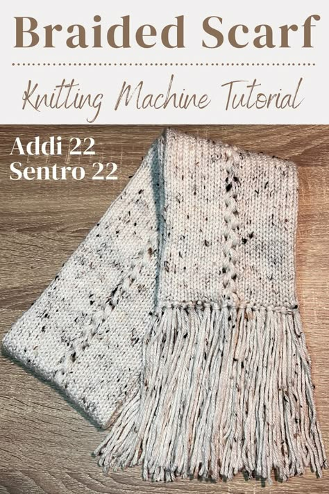 Braided Scarf Tutorial on Addi 22 (Sentro 22) Circular Knitting Machine. Notions you will need: • Worsted weight yarn ( I am using Red Heart #4, Cream Fleck, 340g, 12oz Ball) • 22 Pin Addi or 22 Pin Sentro Knitting Machine • 8mm Crochet Hook • 4mm Crochet Hook • Yarn Needle • Stitch marker I hope you enjoy this tutorial :) Patterns For Sentro Knitting Machine, Round Knitting Machine Projects, Panel Knitting Machine, Addi Knitting Machine Blanket Patterns, Addi Express Professional Patterns, Knitting Machine 22 Needle Patterns, Knitting Machine Scarf Patterns Free, Sentro Knitting Machine Scarf Patterns Free, Addi 22 Knitting Machine Projects