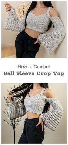 Crochet Crop Top Outfit, Pola Top, Crochet Bell, Crochet Bell Sleeve, Crochet Top Outfit, Bell Sleeve Crop Top, Crop Top Pattern, Crochet Crop Top Pattern, Mode Crochet