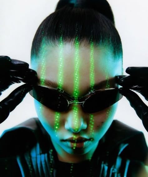 ‘the matrix’ — bae yoonyoung and kim sumin by cho giseok, 2021. Matrix Photoshoot, Futuristic Photoshoot, Yoon Young Bae, Projector Photography, 사진 촬영 포즈, Cyberpunk Aesthetic, Photoshoot Concept, Foto Art, The Matrix