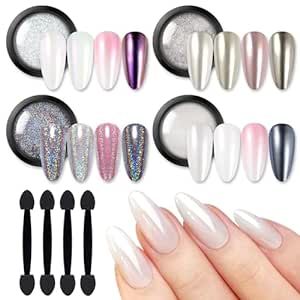 BORN PRETTY Chrome Powder,Metallic Mirror Pearl Holographic Pigment Powder Manicure Nail Art Decoration Sets Colorful Chameleon, Mirror Nails Powder, Pretty Mirror, Holo Nails, Chrome Nail Powder, Chrome Nails Designs, Powder Manicure, Special Nails, Mirror Nails