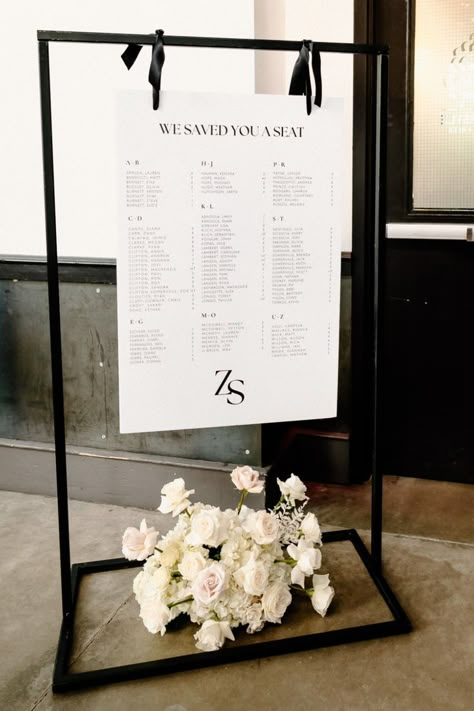 Now this is how you pull off a modern black tie wedding. Modern Black Tie Wedding, Black Tie Wedding Decor, Embossed Invitations, Industrial Seating, Wedding Table Seating Chart, Black And White Wedding Theme, Wedding Table Seating, Forest Theme Wedding, Table Seating Chart