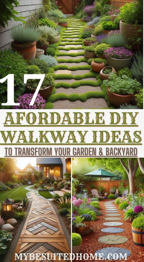 Looking for budget-friendly DIY walkway ideas for your garden or backyard? We've got you covered! Explore 17 creative options using materials like gravel, mulch, stepping stones, and more. Find inspiration to design beautiful and affordable walkways that enhance your outdoor space. #diywalkwayideas #gardenwalkwayideas #backyardwalkwayideas Short Walkway Ideas, Stone Sidewalk Ideas, Front Pathway Landscaping, Path Way Design, Stepping Stone Patio Ideas, Diy Cobblestone Walkway, Garden Paths And Walkways Cool Ideas, Paved Walkway Ideas, Landscape Walkway Ideas