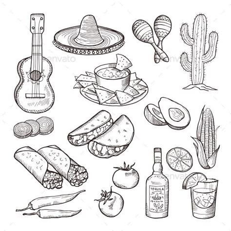 Mexican Culture Elements Tequila Tattoo Ideas, Mexican Symbols Tattoo, Sombrero Tattoo, Mexican Illustration, Mexico Tattoo, Pink Hotel, Kunstjournal Inspiration, Mexican Tattoo, Mexican Art Tattoos