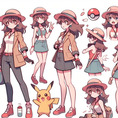 Pokemon Clothes Inspired Outfits, Galar Pokemon Trainer, Pokemon Trainer Drawing Reference, Pokemon Oc Outfits, Pokemon Trainer Sona, Pokemon Ranger Oc, Pokemon Trainer Outfit Designs, Pokémon Trainer Art, Pokémon Trainer Pose