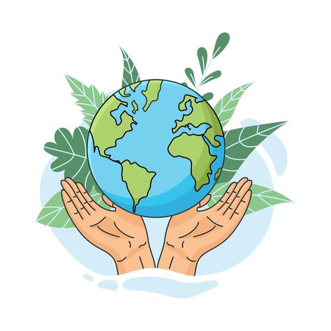 Save the planet. Hands holding globe, earth. Earth day concept. Vector illustration of icons about environmental protection and nature conservation. Earth With Hands, Save Nature Drawing, Save The Planet Aesthetic, Environmental Drawing, Day Of Earth, Pake Ko, Hands Holding Earth, Mother Earth Drawing, Environmental Illustration